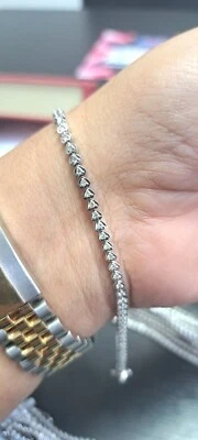 Natural 0.80Ct Round Diamond Designer Heart Shape Tennis Bracelet In White Gold - Image 1 of 4
