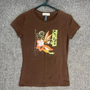 Y2K Lot 29 Baby Tee Fitted T-shirt Women's M Brown Bug Bunny Sequins Embellished - Picture 1 of 12