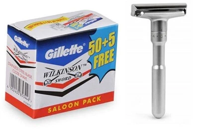 Maquinilla de afeitar con 55 hojas de afeitar GRATIS ajustable aleación de zinc DE afeitadora de seguridad Foto 1 de 4