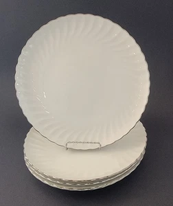 5 ~ Syracuse China DINNER PLATES Silhouette Wedding Ring White Platinum Trim - Picture 1 of 6