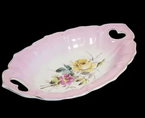 Pink CT Altwasser Hand Painted Oval Bowl Yellow Pink Roses c. 1879 Silesia - Picture 1 of 14