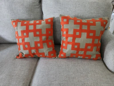 Surya набор из 2 серо-оранжевый слоистые блоки подушка крышки только MCM новый - Изображение 1 из 4