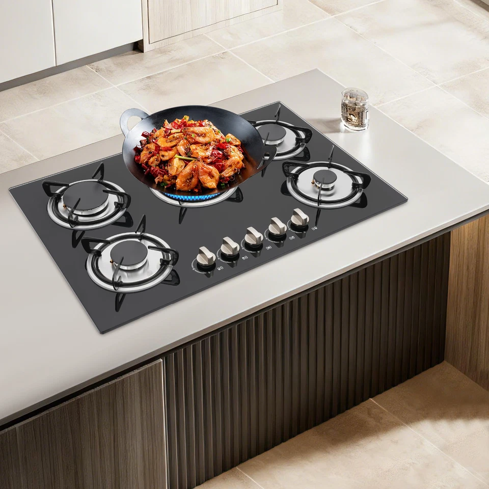 Estufa de 5 quemadores incorporada de 30 pulgadas GLP/NG encimera de gas encimera de vidrio templado Foto 1 de 4