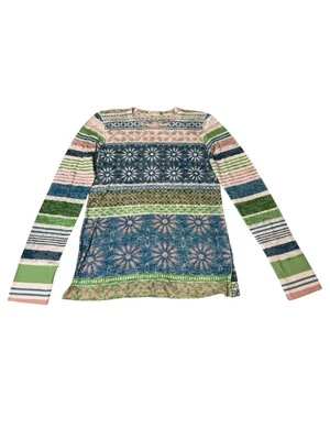 Whimsy Rose Long-Sleeve Baby Waffle Thermal T-Shirt Blue Green Pink Flower L EUC - Image 1 of 4