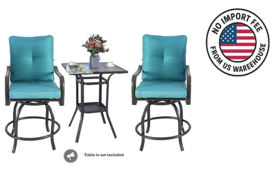 Juego de taburetes/sillas de bar giratorias altas Kozyard Isabella para patio en casa, patio trasero aguamarina Foto 1 de 4