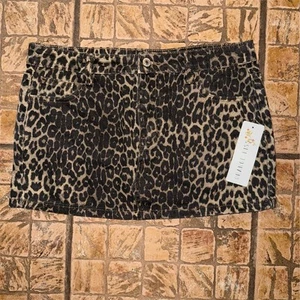 Orange Kiss Women's Leopard Print Denim Mini Skirt Size M Y2K hip NWT animal - Picture 1 of 5