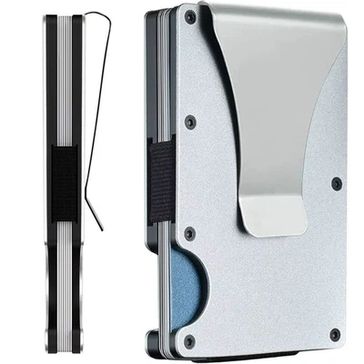 Porta-cartão de identificação Leatherboss masculino bloqueio RFID clipe de dinheiro fino carteira minimalista - Imagem 1 de 4