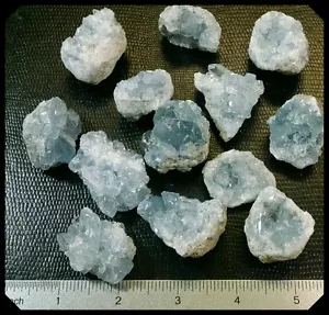 2 Madagascar Celestite Crystal Druze Cluster Sky Blue Geode Mineral 1-2" Druzy - Picture 1 of 5
