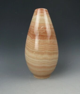 Небольшая ваза в полоску из натурального китайского алебастра и мрамора 8,5 дюйма - Изображение 1 из 4