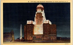 City Hall and McKinley Monument by Night, Buffalo, New York Postcard - Picture 1 of 2