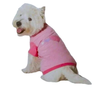 XS Fashion Pet Signature Collection Luv Me Cotton Tee Shirt Hearts & Rhinestones - Image 1 of 4