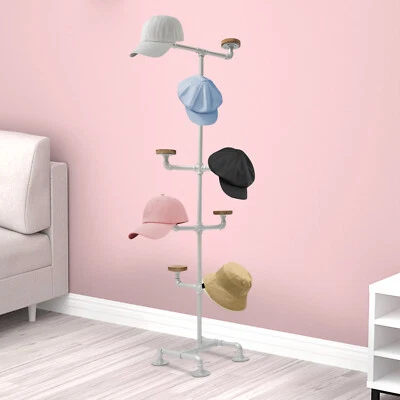5 Tier Hat Display Rack Free Standing Metal Floor Caps Headwear Stand With Hooks - Image 1 of 4