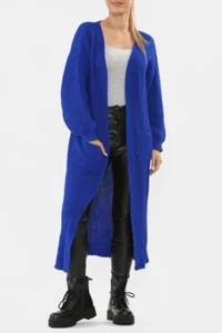 women Ladies Chunky Knit Longline Cardigan pocket side slit Open front Winter - Picture 1 of 31
