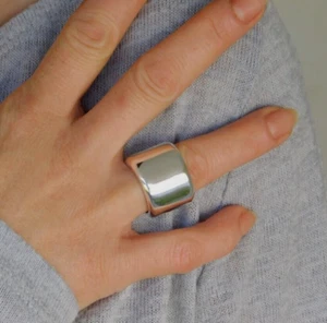 Chunky Wedding Band Wide 12MM 925 Sterling Silver Women Thick Statement Ring VTR - Picture 1 of 10