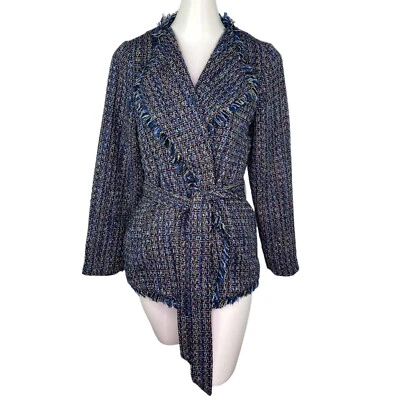 The Limited Career Work Blazer Blue Multi-Color Tweed Tie Waist Women's Sz 4 NWT - Image 1 of 4