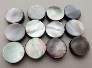 Shell Buttons Set of 12 18mm Silver / Bronze Pearly on Black Bakelite (49795) - Picture 1 of 13