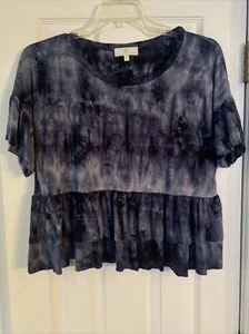 Simply Southern Women’s Blue Tie Dye Ruffle Baby Doll Top - Size XL - Picture 1 of 4
