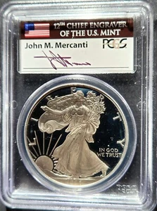 1996-P Proof Silver Eagle PCGS PR69 DCAM J. Mercanti Hand Signed Flag Label - Picture 1 of 4