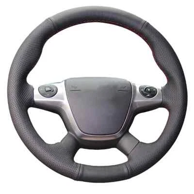 Genuine Leather Hand-stitched Steering Wheel Cover For Ford Focus 3 C-MAX 2011- - Image 1 of 4