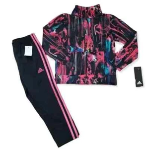 ADIDAS Girls 2-Piece Tracksuit Set Jacket & Pants Pink Floral SELECT SIZE NEW - Picture 1 of 14