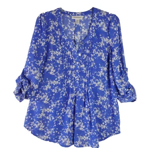 Blusa Maternidad Mujer Talla M Azul Blanco Floral Popover Transparente Forrada LEER DESC - Imagen 1 de 12