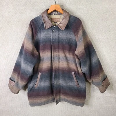 Brooks Brothers Jacket Mens Medium Brown Gray Wool Blend Leather Trim Western - Image 1 of 4