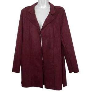 T TAHARI Damen offener Mantel Gr. Small Wildlederimitat weinrot oversized lang vorne offen - Bild 1 von 11