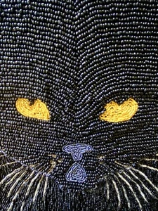 PERFECT PIER 1 ONE BEADED HALLOWEEN BLACK CAT TOSS PILLOW COVER 13.5”x14” ZIPPER - Picture 1 of 6