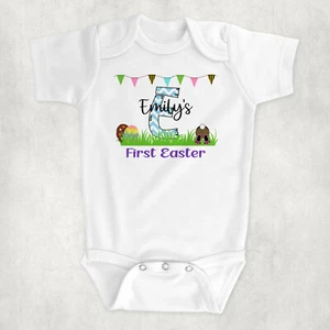 First Easter Alphabet Personalised, 100% Cotton Vest Bodysuit Babygrow - Picture 1 of 2