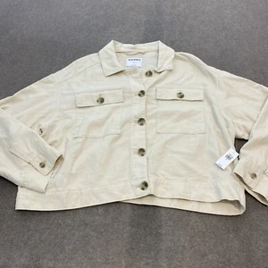 Old Navy Jacket Women XL Linen Rayon Blend Beige Cropped Button NWT - Picture 1 of 11