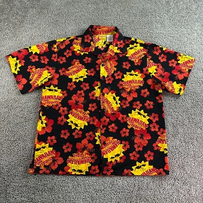 Hawaiian Tropic Shirt Mens Large Black Red Sun Chillin Hibiscus Flower Polyester - Image 1 of 4