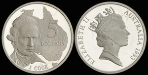 Australia: 1993 $5 Captain Cook 1.07oz ASW 36g Large Silver Proof.!!! - Bild 1 von 1