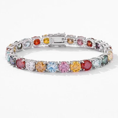 Brazalete de cadena de tenis moissanita multicolor VVS1 para mujer de plata de ley 925 Foto 1 de 4