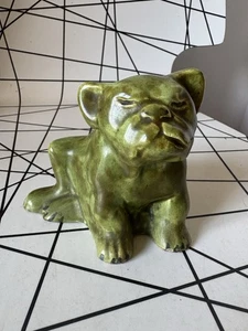Antique Ceramic Bulldog Ornament Figure Figurine Vintage Green Glaze - Picture 1 of 14