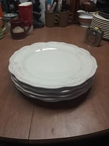5 Pier 1 Abigail Dinner Plates 11" Ivory Stoneware Embossed Euc Guc Bin Aaa - Picture 1 of 11