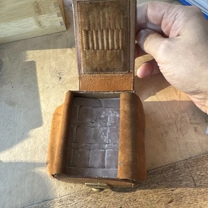 Antique Leather Stick Tie Pin And Ring Travelling Jewellery Box  - Picture 1 of 9