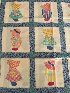 Vintage cotton fabric Sunbonnet Sue print, quilting, crafting, sewing 1+yardx44" - Picture 1 of 6