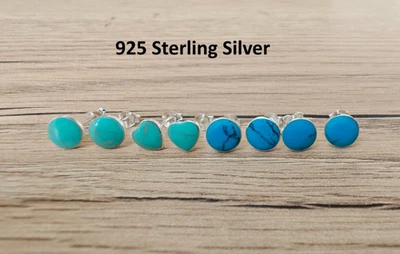 925 Sterling Silver - Heart Shaped Turquoise Oval Square Round Stud Earrings - Image 1 of 3