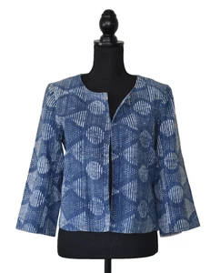 А6 Auth EILEEN FISHER Indigo Organic Cotton Open Front Petite Jacket Size PM - Picture 1 of 7