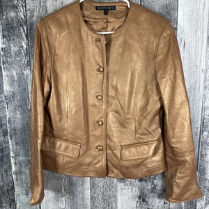 Lafayette 148 New York Gold 100% Leather Jacket Size 10 - Picture 1 of 7