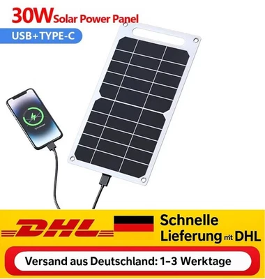 Solar Panel 30W USB Typ-C Wasserdicht Outdoor Camping Wandern Ladegerät - Bild 1 von 4