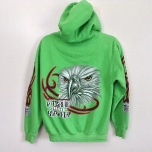 GETTYSBURG 2010 Bike Week Lime Green Zip Hoodie w/ multiple Eagle Graphics Sz S - Picture 1 of 6