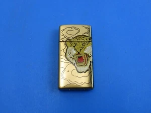 Gold Tone Cigarette Lighter Tiger Design - Picture 1 of 8