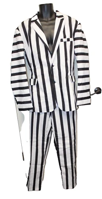 Adulto XL Beetlejuice Disfraz Adulto Rayas Loco Traje Película de Terror Halloween Foto 1 de 4