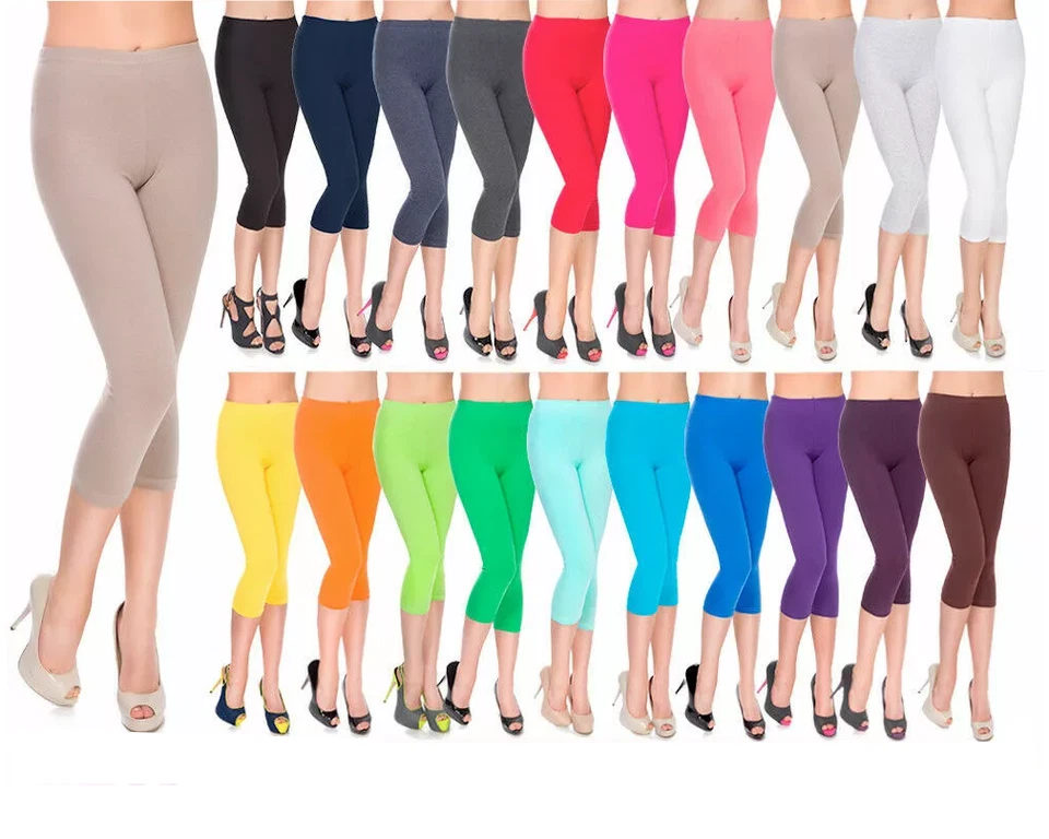 WOMEN'S LADIES CROPPED 3/4 LEGGINGS ACTIVE CAPRI LENGTH STRETCHY PANTS SIZE 6-24 - Image 1 of 1