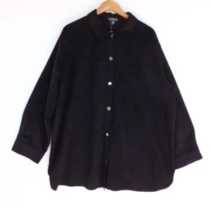 New Autograph Shacket 20 Womens Black Suede Snap Button Shirt Jacket Collar - Picture 1 of 11