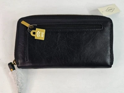 Fossil Jori Leather RFID Zip Clutch Wristlet Wallet Black New! NWT — 第 1/4 张图片