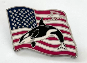 SeaWorld Sea World Orca Shamu Killer Whale American Flag Enamel Pin - Picture 1 of 4