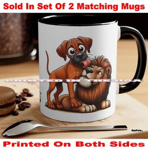 DigiPups Rhodesian Ridgeback Dog Funny Lion Friend Cartoon Coffee Cup 2 Mug Set - Picture 1 of 3