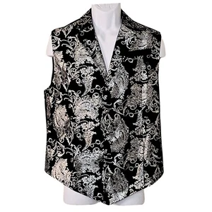 Handmade Brocade Vest Men Medium Black Paisley Print Steampunk Gothic OOAK - Picture 1 of 8